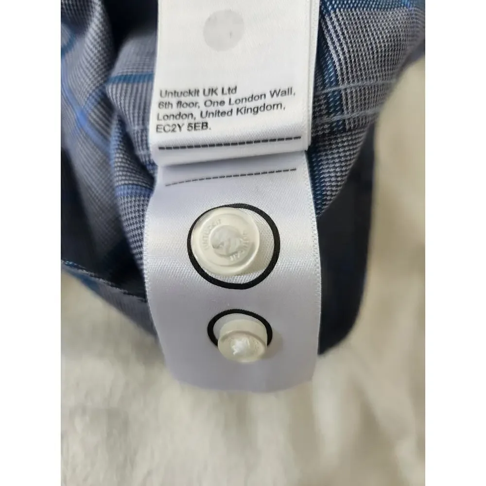 Untuckit Men's button down shirt window pane plaid navy sz XXL career preppy - Picture 9 of 9